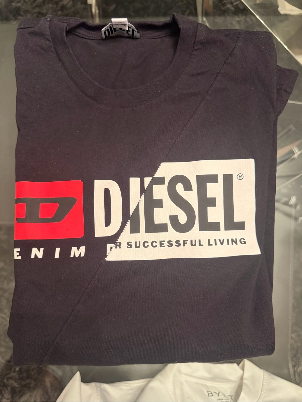 Diesel Black Short Sleeve Tee with Red and White Logo